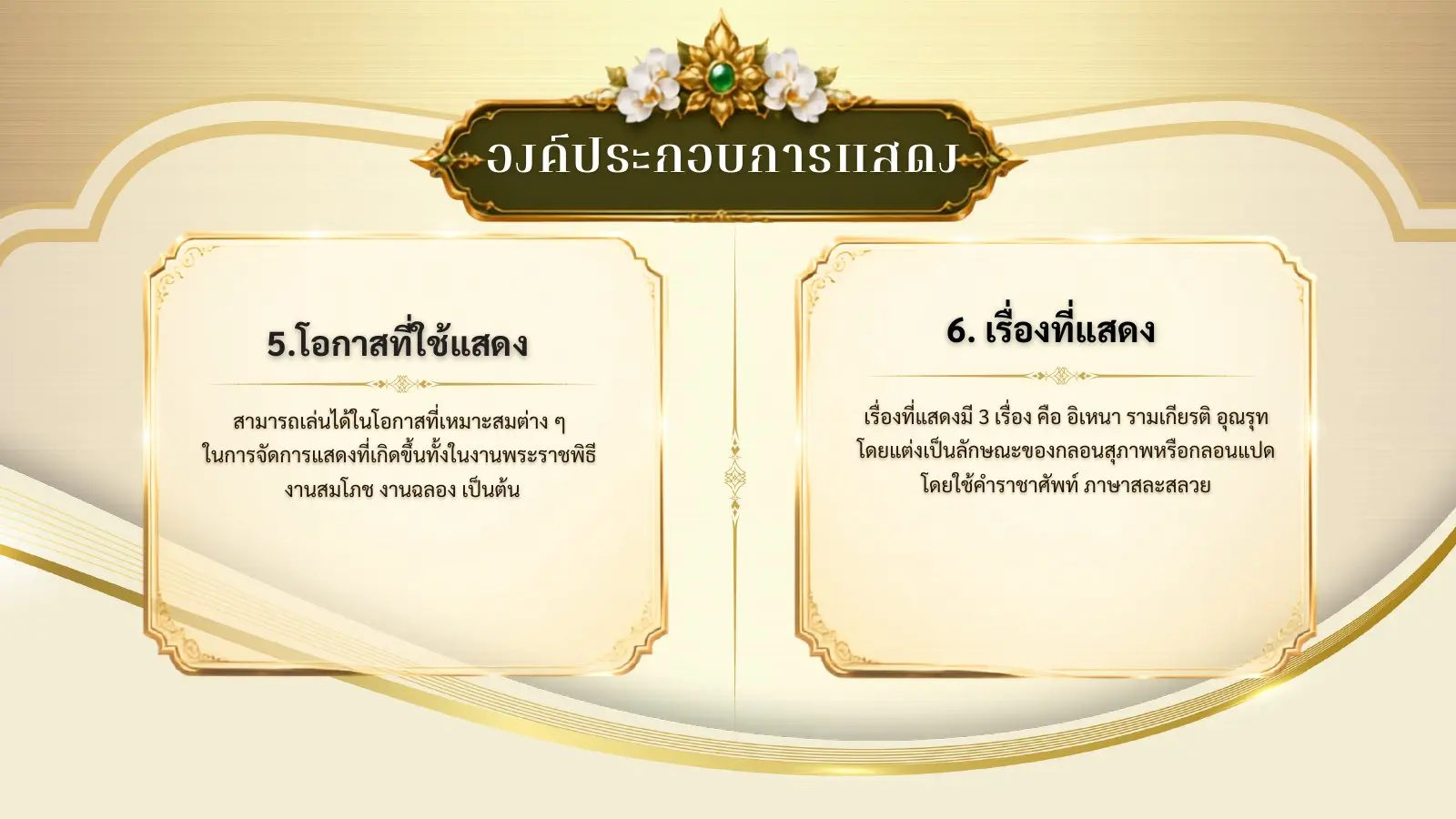โอกาสและเรื่องที่ใช้แสดงละครใน